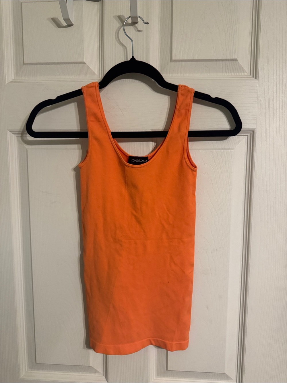 bebe Bright Orange Ribbed Scoop Tank